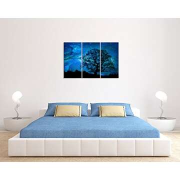 Visual Art Decor Black and Blue Starry Night Tree Silhouette Picture Canvas Prints Wall Art Nature S...
