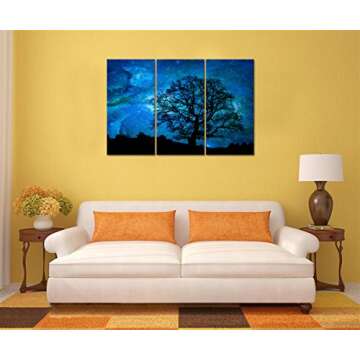 Visual Art Decor Starry Night Tree Silhouette Canvas Prints
