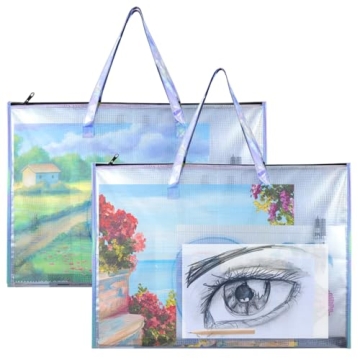 BUSOHA Art Portfolio Bag with Handle and Zipper - 2 PACK 19"X 25" Clear Waterproof Poster Storage Ba...