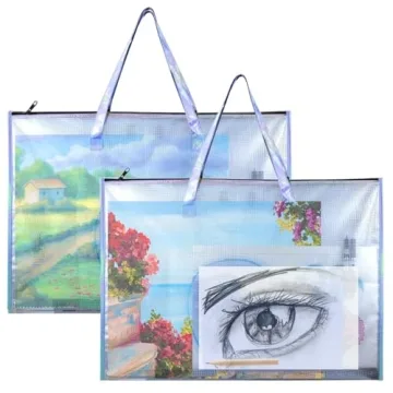 BUSOHA Art Portfolio Bag with Handle and Zipper - 2 PACK 19"X 25" Clear Waterproof Poster Storage Ba...