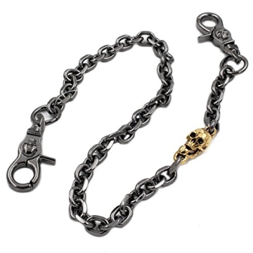 UNIQSUM Gold Skull Charm Cut Leash Wallet Chain - 28 inch Gun-Metal Style