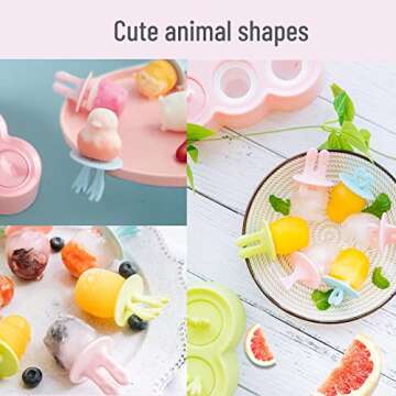 Mini Popsicles Molds for Kids Baby Cute Animal Shapes 6 Pieces Ice Pop Maker BPA Free Silicone Ice Cream Making Homemade DIY Set Reusable (Pink)