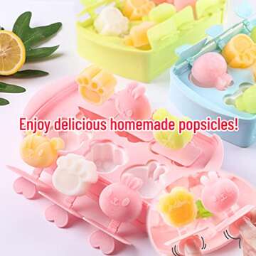 Mini Popsicles Molds for Kids Baby Cute Animal Shapes 6 Pieces Ice Pop Maker BPA Free Silicone Ice Cream Making Homemade DIY Set Reusable (Pink)