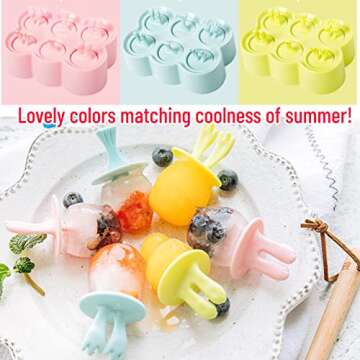 Mini Popsicles Molds for Kids Baby Cute Animal Shapes 6 Pieces Ice Pop Maker BPA Free Silicone Ice Cream Making Homemade DIY Set Reusable (Pink)