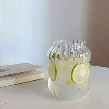 Renococo Wave Shape Glass Cup, 14/21 Oz Creative Drinkware