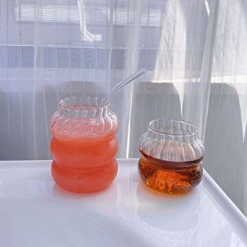 Renococo Wave Shape Glass Cup, 14/21 Oz Creative Drinkware