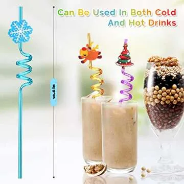 TMGIDRI 24 Christmas Party Favors for Kids, Christmas Party Decorations Supplies, Xmas Candy Bags Supplies, Christmas Goodie Gifts, Drinking Straws with 2 Cleaning Brushes