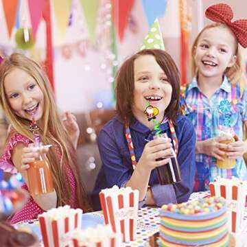 TMGIDRI 24 Christmas Party Favors for Kids, Christmas Party Decorations Supplies, Xmas Candy Bags Supplies, Christmas Goodie Gifts, Drinking Straws with 2 Cleaning Brushes