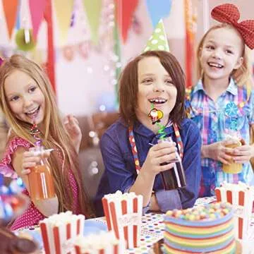 TMGIDRI 24 Christmas Party Favors for Kids, Christmas Party Decorations Supplies, Xmas Candy Bags Supplies, Christmas Goodie Gifts, Drinking Straws with 2 Cleaning Brushes