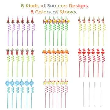 TMGIDRI 24 Christmas Party Favors for Kids, Christmas Party Decorations Supplies, Xmas Candy Bags Supplies, Christmas Goodie Gifts, Drinking Straws with 2 Cleaning Brushes