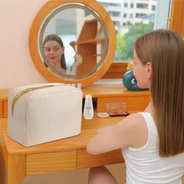 YogoRun Extral Large Makeup Bag Travel Essentials Cosmetic Pouch Bag for Women Travel Toiletry Bag for Men Nylon Beauty Bag With Zipper Pocket (Beige)