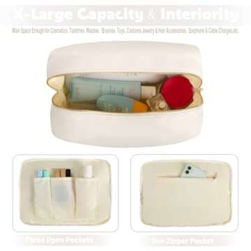 YogoRun Extral Large Makeup Bag Travel Essentials Cosmetic Pouch Bag for Women Travel Toiletry Bag for Men Nylon Beauty Bag With Zipper Pocket (Beige)