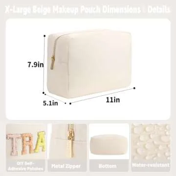 YogoRun Extral Large Makeup Bag Travel Essentials Cosmetic Pouch Bag for Women Travel Toiletry Bag for Men Nylon Beauty Bag With Zipper Pocket (Beige)