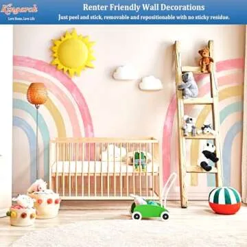 Kingarch Large Watercolor Rainbow Wall Decals, Colorful Peel and Stick Fabric Nursery Wall Decor, Removable Home Room Wall Decor Murals Stickers for Kids Girls Toddler Bedroom Living Room Playroom