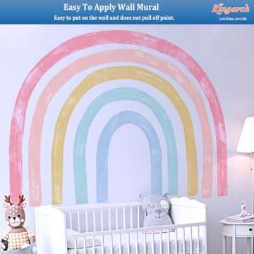 Kingarch Large Watercolor Rainbow Wall Decals, Colorful Peel and Stick Fabric Nursery Wall Decor, Removable Home Room Wall Decor Murals Stickers for Kids Girls Toddler Bedroom Living Room Playroom
