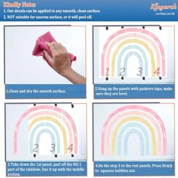 Kingarch Large Watercolor Rainbow Wall Decals, Colorful Peel and Stick Fabric Nursery Wall Decor, Removable Home Room Wall Decor Murals Stickers for Kids Girls Toddler Bedroom Living Room Playroom