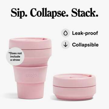STOJO Collapsible Travel Cup - Reusable To-Go Pocket Size Silicone Bottle for Hot and Cold Drinks - ...