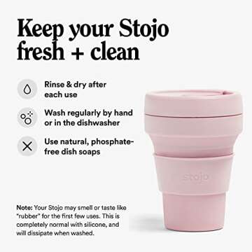 STOJO Collapsible Travel Cup - Reusable To-Go Pocket Size Silicone Bottle for Hot and Cold Drinks - Perfect for Camping - Microwave & Dishwasher Safe (Carnation, 12 Ounce (Pack of 1) - No Straw)