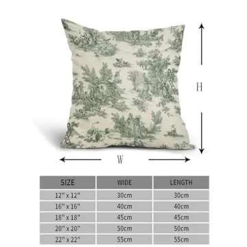 aportt French Country Pillow Covers Set of 2 22x22 Inch Vintage Toile Green Cotton Linen Polyester Decorative Throw Pillow Case Cushion Cover for Bedroom Sofa Living Room Couch Chair Office