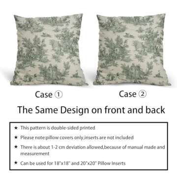 aportt French Country Pillow Covers Set of 2 22x22 Inch Vintage Toile Green Cotton Linen Polyester Decorative Throw Pillow Case Cushion Cover for Bedroom Sofa Living Room Couch Chair Office