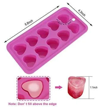 Heart-shaped Ice Cube Trays,Fun Silicone Ice Cube Trays for Make Heart-shaped Ice Cube,Easy Release Ice Cube Mold for Cocktails,Whiskey,Water Bottles,Baby Food,BPA Free and Dishwasher Safe,2pcs(Pink)