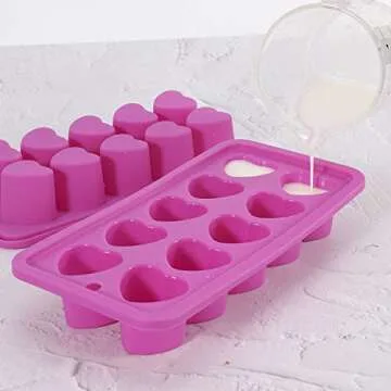 Heart-shaped Ice Cube Trays,Fun Silicone Ice Cube Trays for Make Heart-shaped Ice Cube,Easy Release Ice Cube Mold for Cocktails,Whiskey,Water Bottles,Baby Food,BPA Free and Dishwasher Safe,2pcs(Pink)