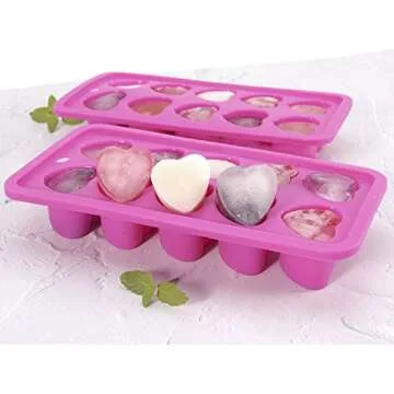 Heart-shaped Ice Cube Trays,Fun Silicone Ice Cube Trays for Make Heart-shaped Ice Cube,Easy Release Ice Cube Mold for Cocktails,Whiskey,Water Bottles,Baby Food,BPA Free and Dishwasher Safe,2pcs(Pink)