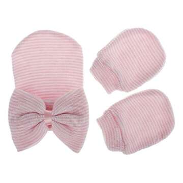 Zando Newborn Hospital Hat Mitten Sets for Infants - Cute Nursery Beanie Hats and Mittens Set