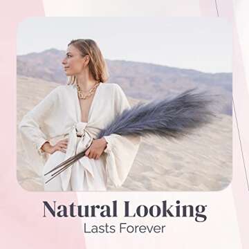 Lozidecor Tall Faux Pampas Grass Decor Tall 42 inch 5 Stems I Fluffy Artificial Grey Pampas Grass Ta...