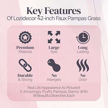 Lozidecor Faux Pampas Grass 42 Inch 5 Stems Decor