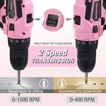 WORKPRO 12V Pink Cordless Drill Set for DIY Enthusiasts