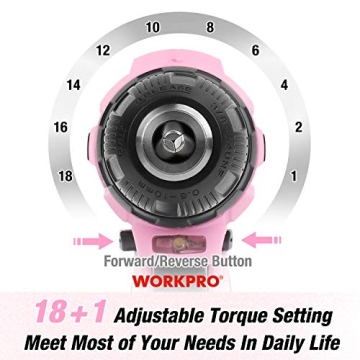 WORKPRO 12V Pink Cordless Drill Set for DIY Enthusiasts