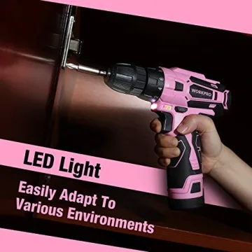 WORKPRO 12V Pink Cordless Drill Set for DIY Enthusiasts