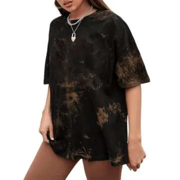 Remidoo Women's Causal Short Sleeve Tie Dye Shirt Oversized Tshirt Top Loose Fit T-Shirt Solid Black Brown Small