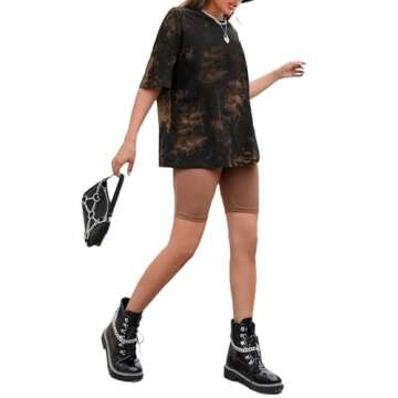 Remidoo Women's Causal Short Sleeve Tie Dye Shirt Oversized Tshirt Top Loose Fit T-Shirt Solid Black Brown Small