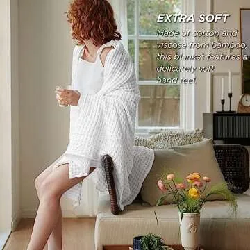 Bedsure Cooling Cotton Waffle Weave Throw Blanket - Lightweight Breathable Blanket of Rayon Derived from Bamboo for Hot Sleepers, Luxury Throws for Bed, Couch and Sofa, Dark Green, 50x70 Inches