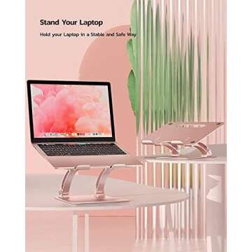 Nulaxy Fully Adjustable Laptop Stand for Desk, Dual Foldable Aluminum Computer Riser with Heat-Vent, Ergonomic Notebook Holder Portable Office Accessories Compatible with All 10-17" Laptops, Pink