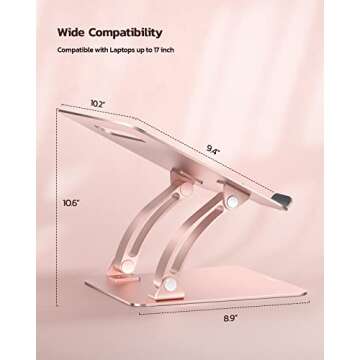 Nulaxy Fully Adjustable Laptop Stand for Desk, Dual Foldable Aluminum Computer Riser with Heat-Vent, Ergonomic Notebook Holder Portable Office Accessories Compatible with All 10-17" Laptops, Pink