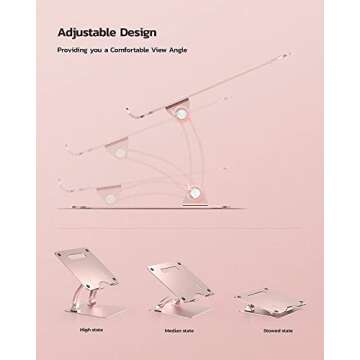 Nulaxy Fully Adjustable Laptop Stand for Desk, Dual Foldable Aluminum Computer Riser with Heat-Vent, Ergonomic Notebook Holder Portable Office Accessories Compatible with All 10-17" Laptops, Pink