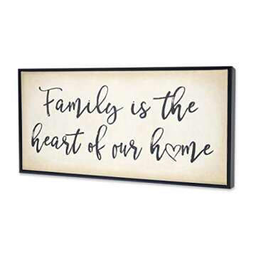 Homekor Family is The Heart of Our Home Inspirational Quotes - Framed Canvas Print Hanging Wall Decor 24 x 12