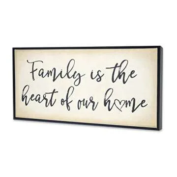 Homekor Family is The Heart of Our Home Inspirational Quotes - Framed Canvas Print Hanging Wall Decor 24 x 12