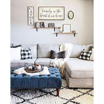 Homekor Family is The Heart of Our Home Inspirational Quotes - Framed Canvas Print Hanging Wall Decor 24 x 12