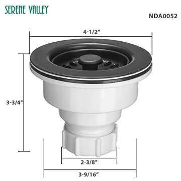 Serene Valley 3-1/2 inch Kitchen Sink Strainer Assembly with Stopper for Matching Color of Granite o...