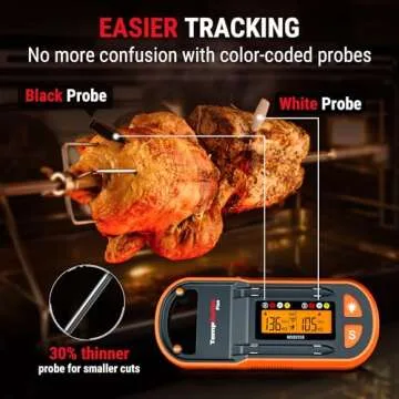 ThermoPro TempSpike Plus 600ft Wireless Meat Thermometer with 2 Color-Coded Probes, Bluetooth Meat Thermometer with LCD-Enhanced Booster, Meat Thermometer Digital for Oven Grill Smoker Thermometer