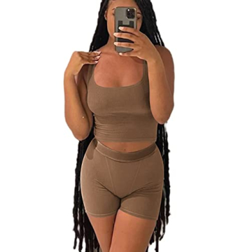 AYWA Women's Ribbed Crop Top High Waist Leggings Workout Set