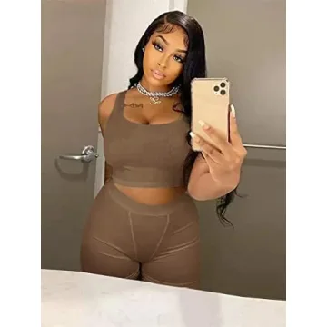 AYWA Women's Ribbed Crop Top High Waist Leggings Workout Set