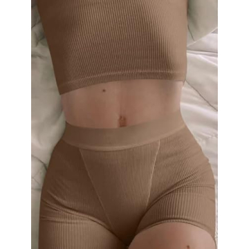 AYWA Women's Ribbed Crop Top High Waist Leggings Workout Set