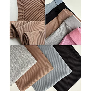 AYWA Women's Ribbed Crop Top High Waist Leggings Workout Set