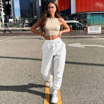 GOKATOSAU Women's Sexy Lounge Stretch Casual Jogger Drawstring Sweatpants with Pockets White