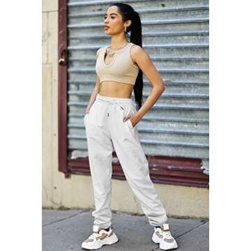 GOKATOSAU Women's Sexy Lounge Stretch Casual Jogger Drawstring Sweatpants with Pockets White
